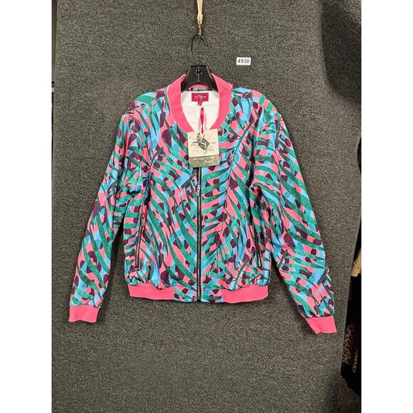 Sassy Jones Track Suit Womens Medium Pink Teal Tropical Jacket Joggers Set NEW - Picture 4 of 16